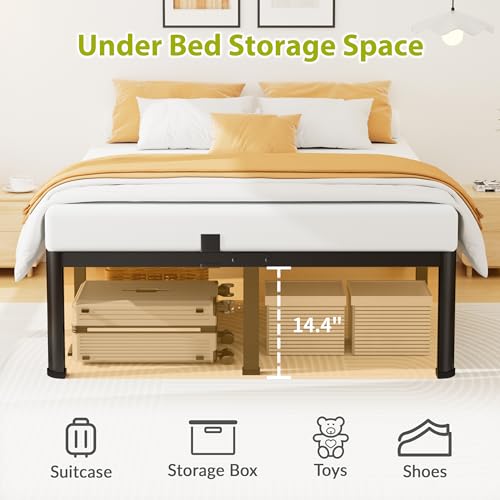 16 Inch Queen Size Metal Platform Bed Frame with Round Corners and Support Legs