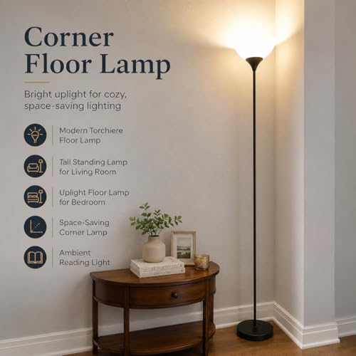 PESRAE Matte Black Foldable Floor Lamp with Remote Control & Stepless Dimming