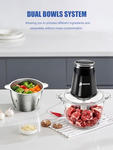 500W Electric Food Processor with Dual Bowls - Chopper & Grinder
