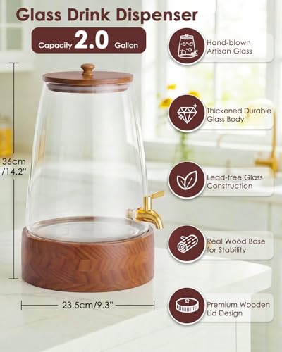2 Gallon Glass Beverage Dispenser with Stainless Steel Spigot & Stand