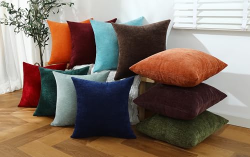 Jeneoo Navy Blue Chenille Throw Pillow Covers Set of 2 18x18 Inches - Soft Couch Cushion Cases for Living Room & Sofa Decor