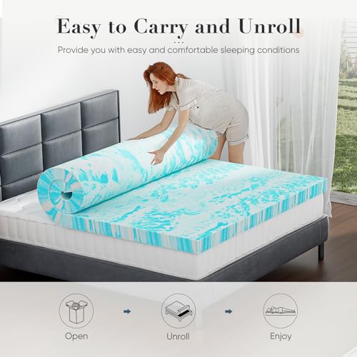 DUMOS King Size Memory Foam Mattress Topper 3 Inch Blue Cooling Gel Bed Pad