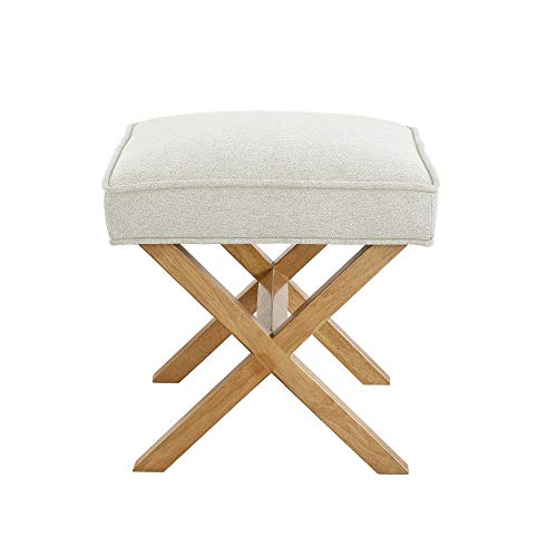 Classic Ivory Small Mid-Century Modern Square Ottoman Footrest - Upholstered, Supports 300 lbs