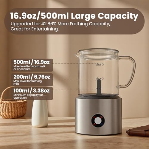 Detachable Milk Frother, 4 in 1 Frother and Steamer, Dishwasher Safe,