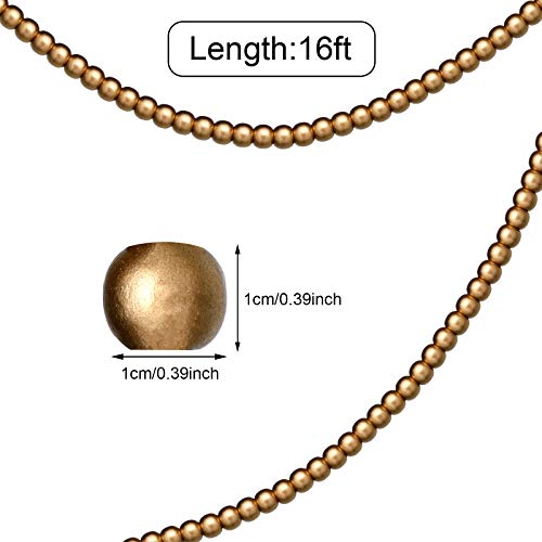 WILLBOND 16ft Gold Wood Bead Garland for Christmas Tree Decor