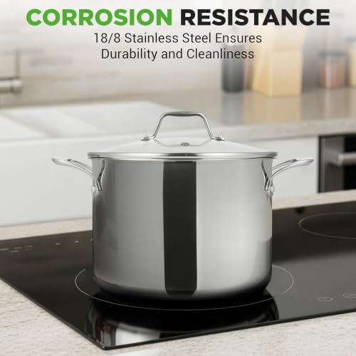 NutriChef 8-Quart Stainless Steel Stock Pot with See-Through Lid, Heavy Duty Induction Suitable