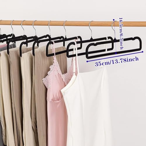 Velvet Non Slip Pants Hangers 20 Pack with Silver Swivel Hook - Space Saving Closet Organizers - Black Silver Hook