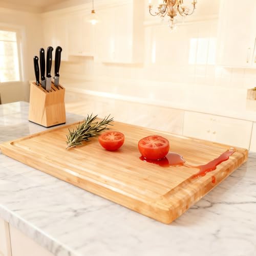 Utoplike Extra Large XXXL Bamboo Cutting Board 24 x 16 Inches with Handles, Double-Sided Juice Grooves
