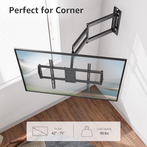Indoor Full Motion TV Wall Mount with 30-Inch Extension for 42-75 Inch TVs - Corner Articulating Bracket