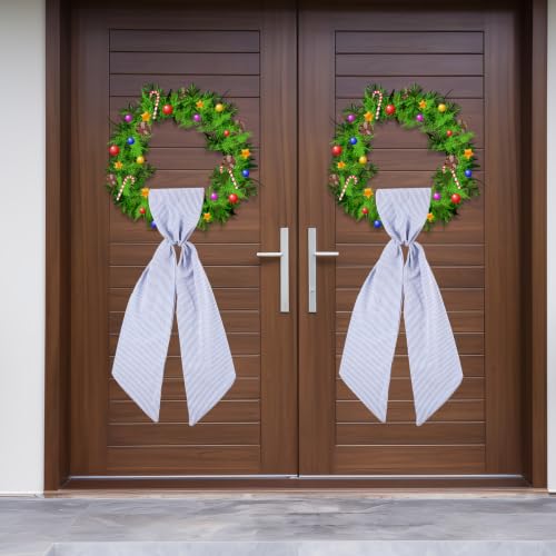 Blue Stripe Wreath Sash for Front Door DIY Embroidery 5"x54" - Fucibt