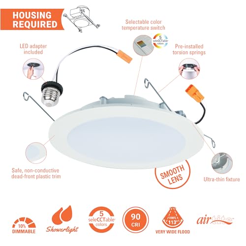HALO 6-Inch Slim LED Recessed Light Trim Kit 6 Pack, Dimmable, 5CCT, 965lm, Wet Location