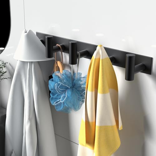 Black Wall Mount Coat and Hat Rack with 5 Hooks - 2 Pack