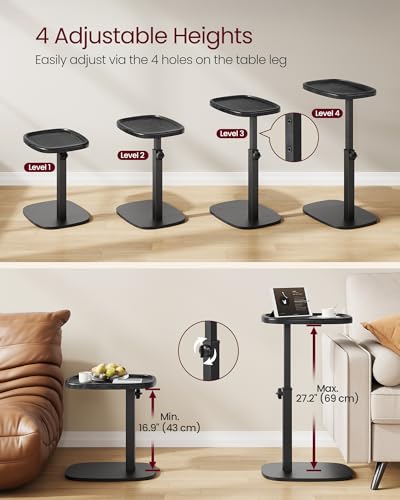 VASAGLE Ink Black C-Shape Adjustable Height Side Table for Couch & Bed