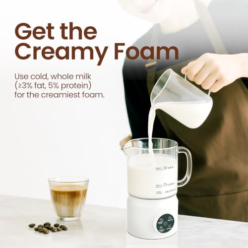 4-in-1 Electric Milk Frother and Steamer - Cream White, LED Touch Screen