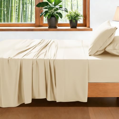 Beige Bamboo Rayon Sheet Set 4Pcs King Extra Deep Pocket Luxury Bedding