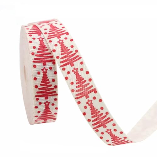 Red Tree Merry Christmas Ribbon - 5/8 Inch x 10 Yards, Holiday Decoration