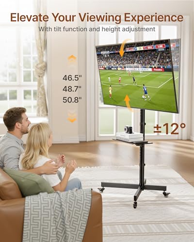 Rolling TV Stand for 23-60 Inch TVs, Heavy Duty Steel, Adjustable Height & Tilt - Black (Variation: 23–60 Inch Screens)