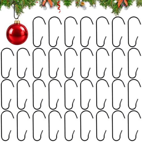 Black Christmas Ornament Hooks - 100 Pcs Adjustable Metal C-Shaped Hangers for Tree Decorations