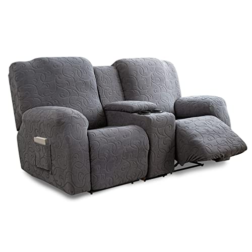 Dark Gray 2-Seater Recliner Loveseat Cover with Center Console, Washable Stretch Sofa Protector
