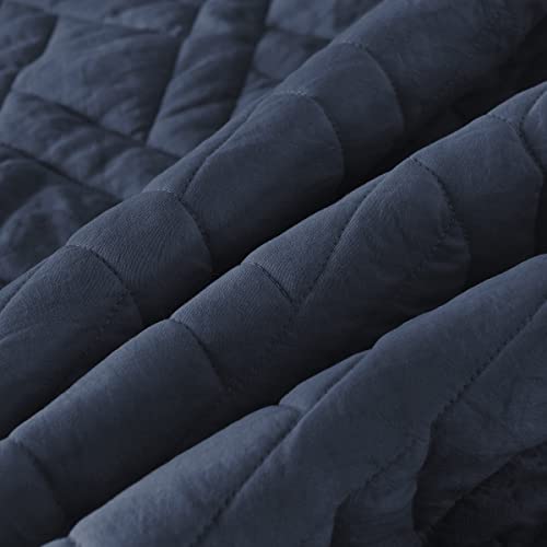 Dark Navy Blue King Quilt Set with Pillow Shams - Geometric Diamond Pattern, Ultra Soft All-Season Bedspread, 3 Pieces