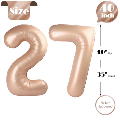 Light Brown Number 27 Balloon 40 inch, Tan 27 Number Balloons, Khaki 27th Sandy Brown Birthday Decorations, Beige 27 Year Old Women Men Light Brown Party Supplies