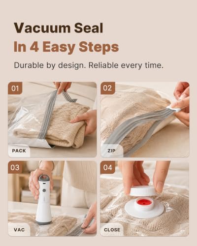 Vacbird Travel Vacuum Storage Bags 12 Pack with Rechargeable Cordless Pump | Space Saver Compression Packing for Clothes & Bedding
