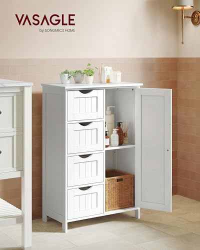 VASAGLE Farmhouse Floor Storage Cabinet with 1 Door & 4 Drawers, Cloud White, 32.3"H