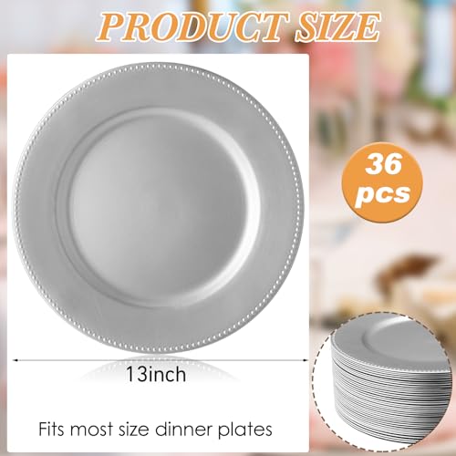 Jinei 36 Pack 13 Inch Silver Beaded Round Charger Plates - Classic Silver / Silver Beaded Edge
