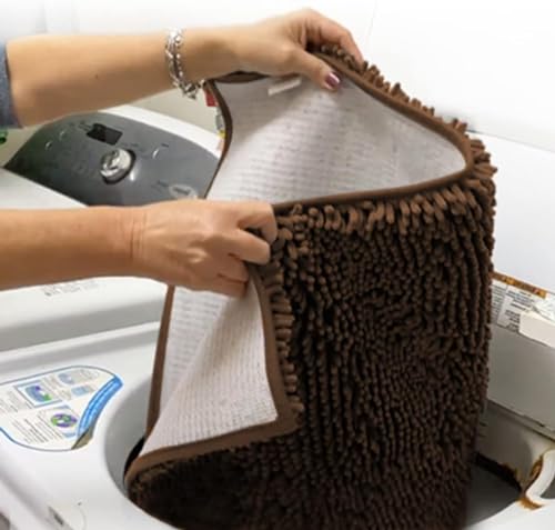 Chocolate Brown Microfiber Door Mat & Pet Rug 4-Piece Absorbent, Non-Slip Chenille