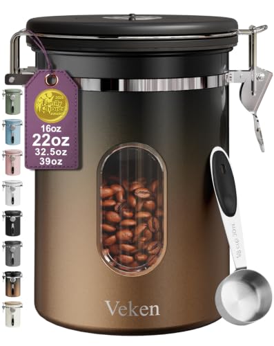 Veken Coffee Canister with Window - Gradient Copper, 22 oz Airtight Stainless Steel Container
