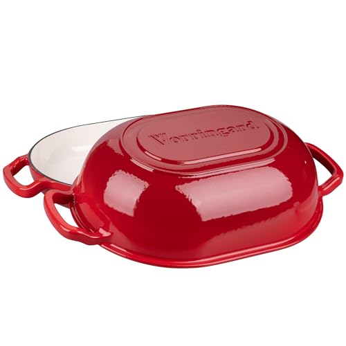 VORRINGARD 7QT Red Enameled Cast Iron Dutch Oven for Bread & Cooking