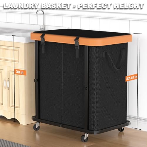 Leather Patchwork Laundry Basket with Wheels - 190L 2-Section Black
