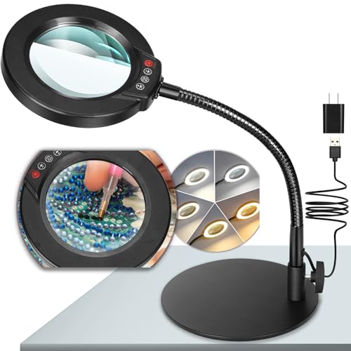 10X Magnifying Glass with Light and Stand, 5 Color Modes Stepless