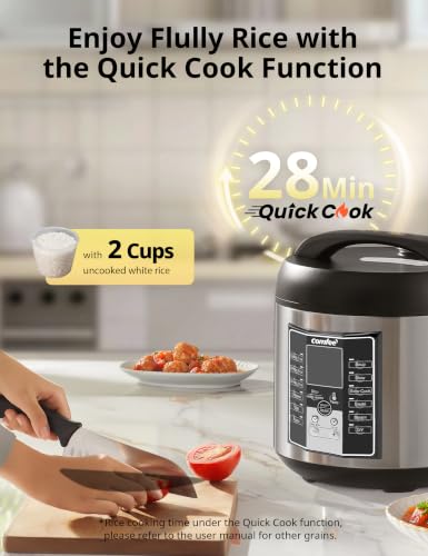COMFEE' 10-Cup Uncooked Rice Cooker with 14 Presets, Nonstick Pot, 5.3Qt Capacity