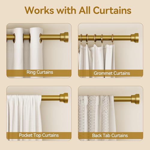 Adjustable Gold Curtain Rods 2 Pack 32-57 Inch Heavy Duty Window Treatment Rods - Modern Design
