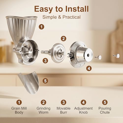 GVODE Silver Grain Mill Attachment for KitchenAid Stand Mixer - 9 Grind Levels