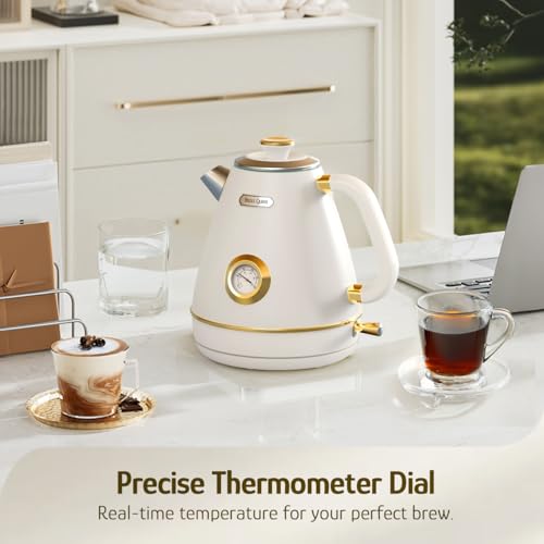 Hazel Quinn Retro Electric Kettle 1.7L with Thermometer Pearl White