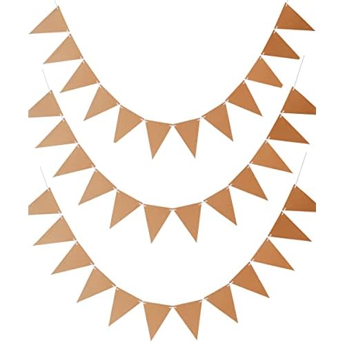 Pack 3 DIY Kraft Card Banner Make Your Own Bunting 36 Pieces 6.8 x 5.1 inch Triangle Flags Christmas Classroom Decorations Birthday Party Blank Banners with Hanging Ropes for DIY Painting Writing