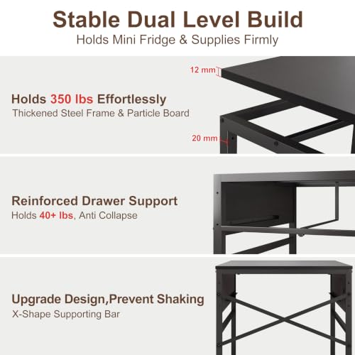 MAJALiS Mini Fridge Riser Stand Table with Storage & Power Outlet, Black