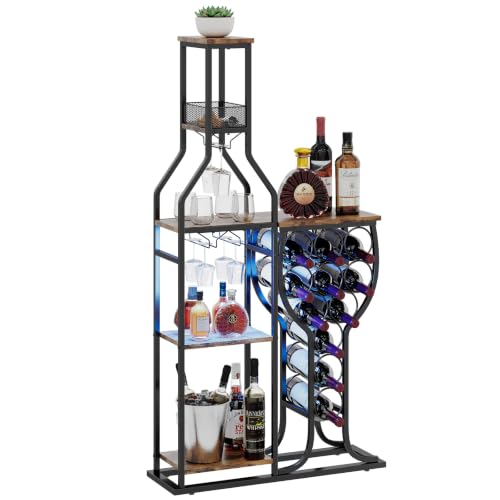 HavenlyYouth 5-Tier Wine & Liquor Cabinet with Glass Holder & RGB Lighting