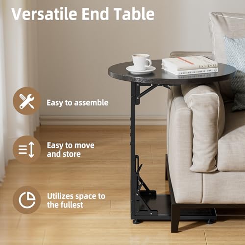 Elbourn Black Folding C-Shaped Side Table - Compact Sofa & End Table