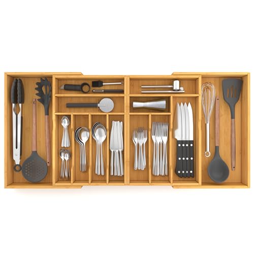Extra Large Bamboo Silverware Drawer Organizer - Expandable 22-37 inches Natural / XXXXL