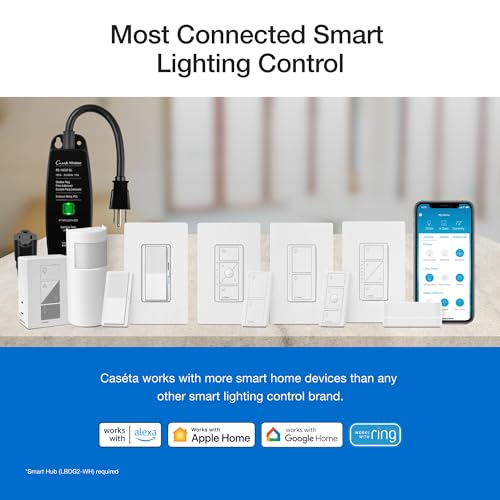 Lutron Caseta 3-Way Smart Dimmer Kit White - Wireless Remote & Bracket Included