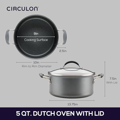 Circulon 5-Quart Nonstick Dutch Oven with Lid - Induction Safe, Dishwasher Safe, Graphite