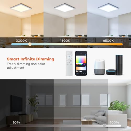 1 Pack WiFi RGB LED Ceiling Light - 13 Inch Flush Mount Fixture for Bedroom & Kitchen with Remote