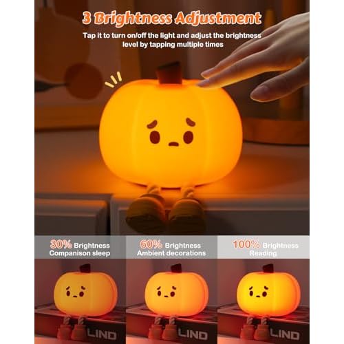 Luditek Pumpkin Night Light, Cute LED Lamp, Silicone Dimmable Nursery Nightlight for Kids, Silicone Rechargeable Bedside Touch Lamp, Funny Office Desk Halloween Decor for Woman and Kids