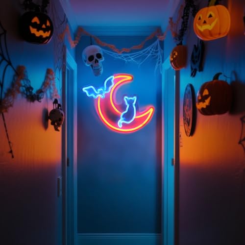 Halovin Halloween Neon Sign Wall Decor - Style A Moon Bat Cat Light