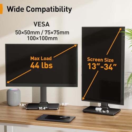 Single Monitor Stand for 13-34 Inch Screens up to 44 lbs - Adjustable & VESA Compatible - Space Saving Desk Mount - Version of THIS listing: 13-34 inch