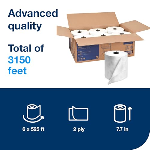 Tork Matic Hand Towel Roll 6-Pack, Advanced, 525 ft, White and Gray Leaf Design