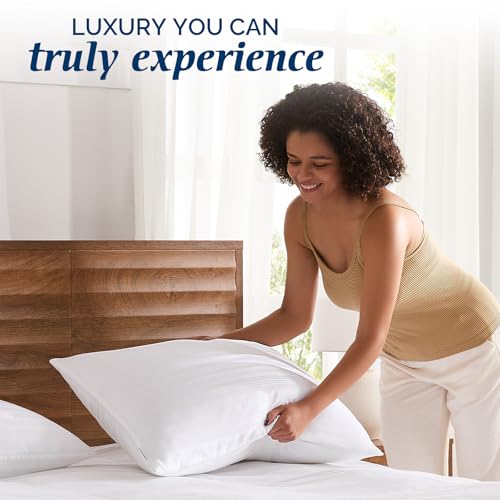Downluxe Queen Size Goose Feather & Down Pillows Set of 2 Classic Horizontal Stripes